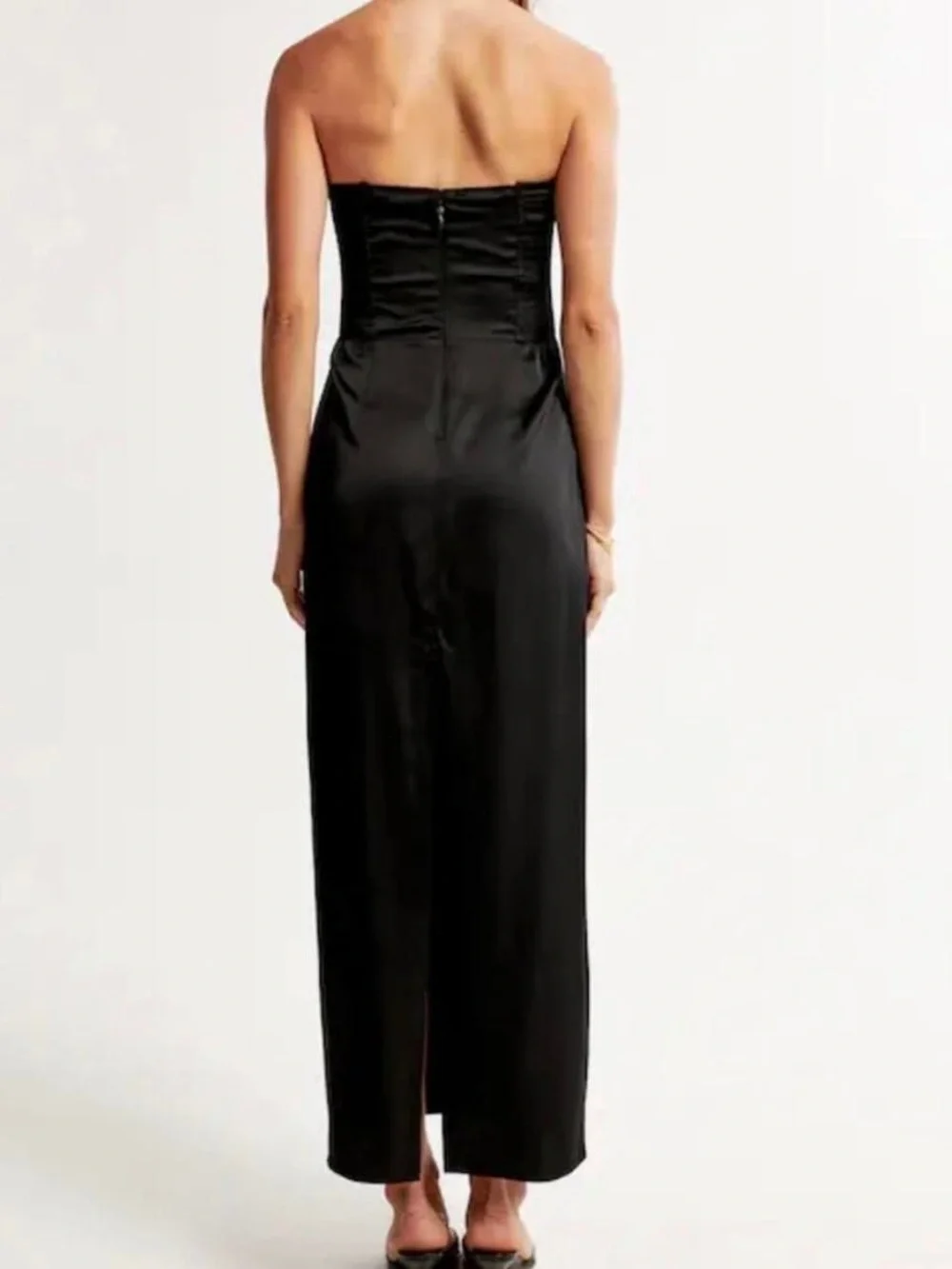 Abercrombie Black Satin Sculpt Strapless Maxi Dress XL